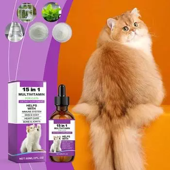 15 в 1 витаминная добавка для кошек натуральные растительные ингредиенты здоровье иммунитет для кошек 60 мл Skin and Boo U0L4 Black-One size