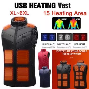 15 жилет с подогревом, теплая зимняя теплая электрическая USB-куртка для мужчин и женщин, нагревательное пальто, тепловое XL красный
