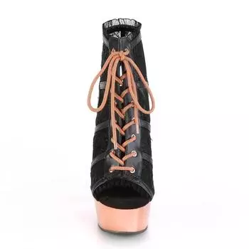 15Cm Hate Sky High Heel Slim Heel Thick Bottom Waterproof Front Lace-Up Boots 34 чёрный