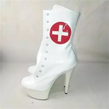 15Cm hate sky high tall stiletto boots transparent nurse waterproof table shoes 34 белый