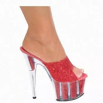 15Cm high fine heel waterproof table glitter Grit crystal cool slippers fashion summer bride women s shoes 34 красный
