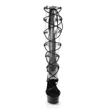 15Cm hollow lace-up high-heeled boots slim-heeled boots fashion trend fish mouth high boots 34 чёрный