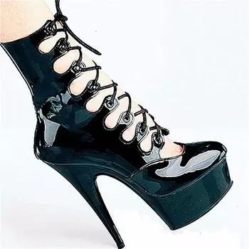 15Cm patent leather boots high heel boots short boots fashion women s thin legs fish mouth black shoes 34 чёрный