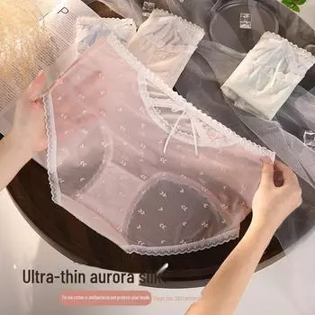 «15D ультратонкое бесшовное женское нижнее белье из искусственного шелка больших размеров, антибактериальная хлопковая промежность, ажурный дизайн» XL [85-110 lbs]