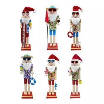 15inch Wood Beach Santa Figure Nutcracker Decorative Portable Table Ornament for