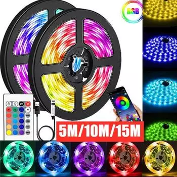 15M 10M 5M Светодиодная лента RGB USB Гибкая лампа Лента Диод 28350 5050RGB Кабель Bluetooth Управление DC 5 В Настольный экран ТВ Фоновое освещение 2835-300RGB-5M-IP20