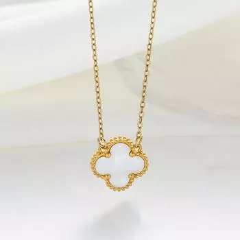 15mm High Version Double-sided Four-leaf Clover Necklace Female Light Luxury Titanium Steel Does Not Fade Simple Temperament Female Clavicle Chain 18K