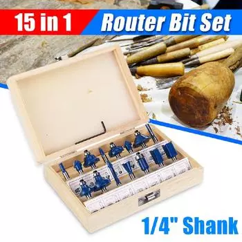 15pcs 1/4 Inch Wood Router Shank Router Bit Wood Working Milling Cutter Bit For Electric Wood Trimmer
