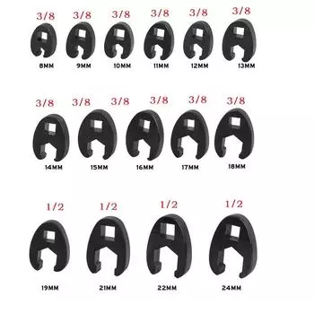 15pcs 8-24mm Metric Crow Foot Open End Wrench 1/2 3/8 Inch Drive Spanner Multifunctional Oil Pipe Wrench Hand Tools Spanner