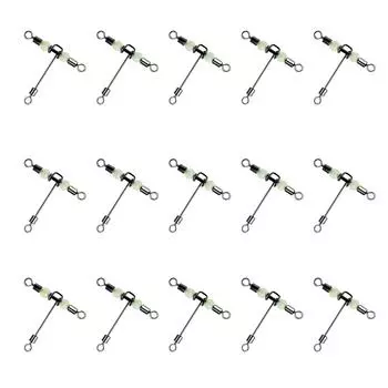 15Pcs Barrel Rolling Swivels Fishing Tackle with Luminous Beads Cross Line Swivels T Shape Swivel Catfish Rig Swivels 1