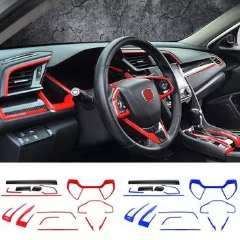 15Pcs Car Instrument Panel Center Console Trim Air Outlet Left Automatic Gear Steer Wheel Cover for Honda 10th Civic 2016-2024 For Left Hand Driver красный