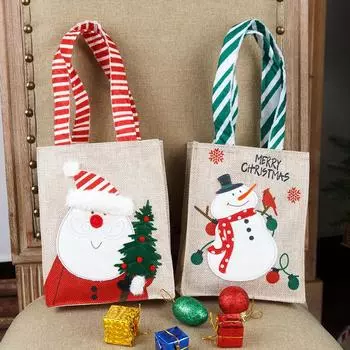 15Pcs Christmas Hand Bag Sackcloth Cartoon Old Man Snowman Christmas Bag 19x15.5x4.5cm Christmas Gifts Bags красный