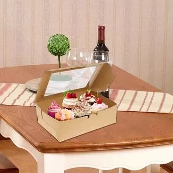 15Pcs Paper Cupcake Boxes Paper Cupcake Container with Clear Window 6 Cavity Muffin Cupcake Box White/Brown Paper Bakery Cake other