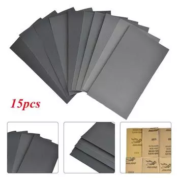 15Pcs Sandpaper Silicon Carbide Replacement Grit Set Wood Paint Car Body