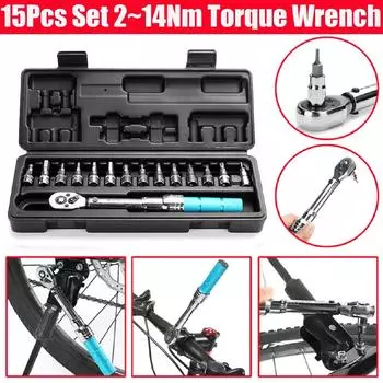 15Pcs set 1/4 DR 2-14Nm Bike Repair Spanner Hand Tool Set Bicycle Torque Wrench Set Bike Tools Kit Set Tool