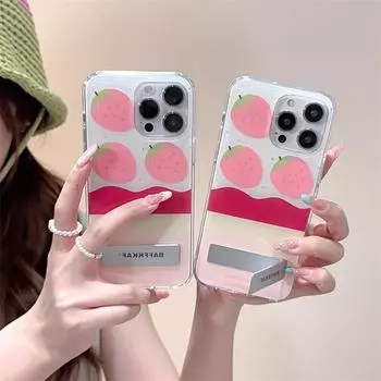 15Promax Mobile Phone Case: Anti-Fall, Creative, Invisible Bracket - Cute Strawberry Girl Design. iPhone 12 земляничный