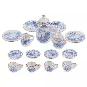 15шт 1:12 кукольный домик миниатюрная посуда фарфоровый керамический набор чашек для чая