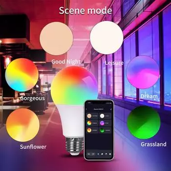 15W E27 RGB LED Light Bulb Bluetooth 4.0 Tuya Smart Lighting Lamp Color Change Dimmable Home Hotel Bar Bedroom Decor AC85-265V E27 Base&Yes