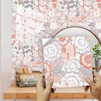 15x15см/20x20см 16шт. Наклейки на настенную плитку из ПВХ с цветочным узором для кухни, ванной комнаты, декоративные самоклеящиеся наклейки на стену 15cmX15cmX16pcs