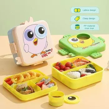 1600 мл ланч-бокс Bento с 3-секционным герметичным контейнером для ланча с изображением героев мультфильмов и стаканчиком для соуса, портативный ланч-бокс без содержания бисфенола А для детей школьного возраста 3-12 лет 1600ML абрикосовый