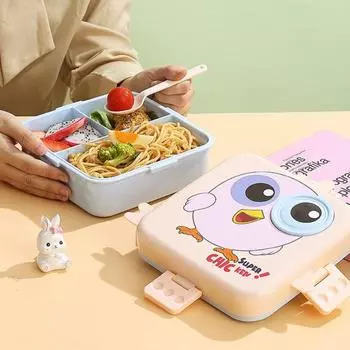 1600 мл ланч-бокс Bento с 3-секционным герметичным контейнером для ланча с изображением героев мультфильмов и стаканчиком для соуса, портативный ланч-бокс без содержания бисфенола А для детей школьного возраста 3-12 лет 1600ML абрикосовый