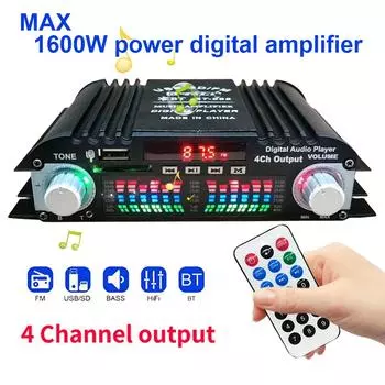 1600 Вт пиковая мощность HiFi усилитель звука Bluetooth караоке плеер FM радио цифровой 4-канальный аудио усилитель поддержка дистанционного управления CHINA