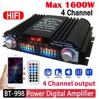 1600 Вт пиковой мощности HiFi усилитель звука FM радио USB Bluetooth караоке плеер пульт дистанционного управления цифровой 4-канальный HiFi стерео усилитель CHINA