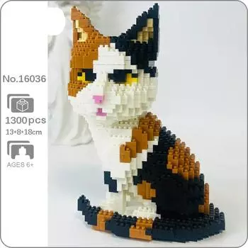 16036 Животный мир Персидская кошка Полосатый котенок Сидеть Кукла для домашних животных DIY Мини Алмазные блоки Кирпичи Строительная игрушка для детей Без коробки