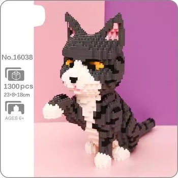 16038 Персидская кошка, серый котенок, животное, сидение, домашнее животное, 3D модель, сделай сам, мини-бриллиантовые блоки, кирпичи, строительная игрушка для детей, без коробки