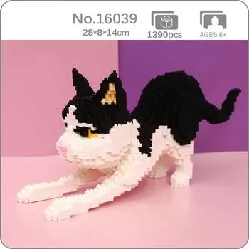 16039 Персидская кошка, черный котенок, животное, подставка для домашних животных, 3D модель, сделай сам, мини алмазные блоки, кирпичи, строительные игрушки для детей, без коробки