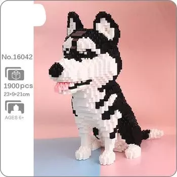 16042 мир животных сибирский хаски собака сидеть домашнее животное 3D модель DIY мини алмазные блоки кирпичи строительные игрушки для детей без коробки