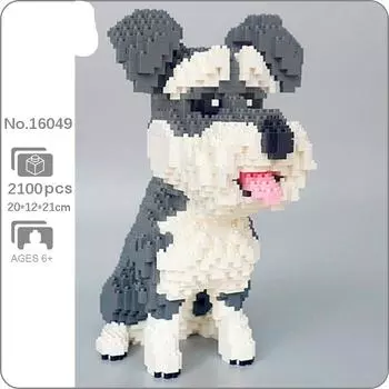 16049 мир животных, стандартный шнауцер, собака, кукла для сидения, модель, мини-бриллиантовые блоки, кирпичи, строительные игрушки для детей, без коробки