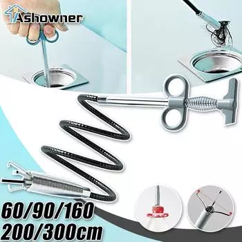 160/200/300 см канализационный прочистной инструмент для кухни, ванной, канализации, инструмент для очистки от засоров, пружинный инструмент для прочистки труб Gray 60cm