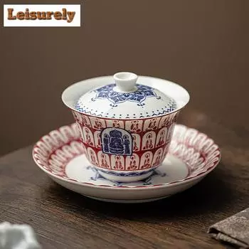 160 мл креативная гайвань «Тысяча Будд» роскошная белая фарфоровая супница для негорячего чая, крышка для заваривания чая, чаша, чайный сервиз, украшения, подарки