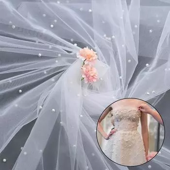160 см Ширина кружевной ткани Мягкая скатерть Шторы Шить аксессуары Белый тюль Сетка Жемчуг Бисер Свадебное платье своими руками 2m