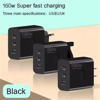160 Вт 3-портовое USB-зарядное устройство с быстрой зарядкой, вилка EU, US, UK, настенное зарядное устройство PD, быстрая зарядка для iPhone, Samsung, Xiaomi, Huawei, адаптер для зарядки UK Plug белый