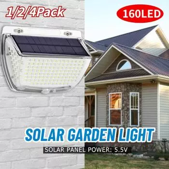 160LED Солнечный Светильник Уличный Настенный Светильник Водонепроницаемый Датчик Движения Украшение Сада Двора Уличный Светильник Настенный Светильник 1PC