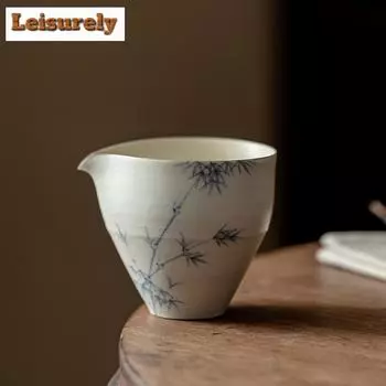 160ml Antique Powder Drawn White Tea Pitcher Hand-painted Ink Bamboo Cha Hai Justice Cup Oolong Tea Divide Tea Items Accessories
