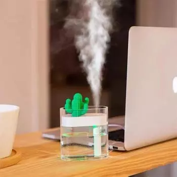 160ML Ultrasonic Air Humidifier Clear Cactus Color Light USB Clear Cactus Shape Air Humidifier белый