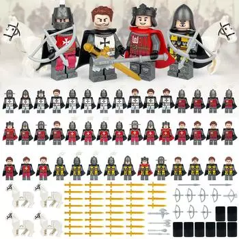 1622 Средневековый солдат, маленькая частица, мультяшный рыцарь полка, фигурка белой лошади, щит, аксессуары