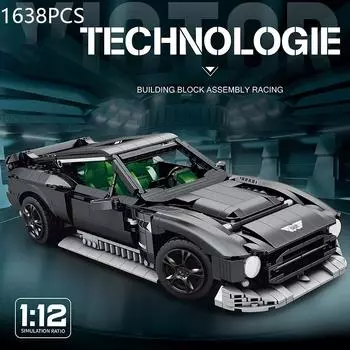 1638 шт. гоночный спортивный автомобиль, строительные блоки, городская скорость, модель суперкара, DIY кирпич, настольные украшения, детские игрушки, подарки на день рождения серый/чёрный