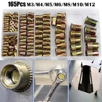 165 шт. M3 M4 M5 M6 M8 M10 M12 с резьбой, металлические заклепки, гайки, набор аксессуаров