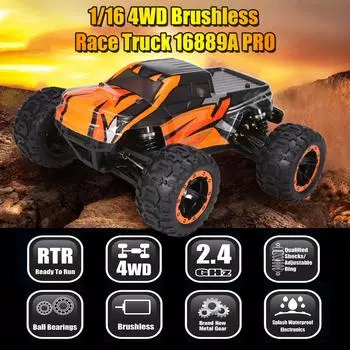 16889A-Про 1:16 Радиоуправляемая машинка 4WD Big Foot RC Car 45 Km/h High Speed 2840 Бесщеточный автомобиль Все 1 battery