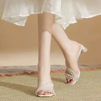 168-7 Sparkling Rhinestones Small Fragrant Wind High Heel Sandals Women s Summer Refreshing Dew Finger Single Shoes Hanging Diamond Temperamen 34