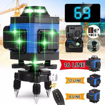 16/12/8 линий зеленого света 4D автоматические самовыравнивающиеся лазерные уровни Регулировка по горизонтали на 360 градусов супер мощный зеленый лазер в помещении 8 line