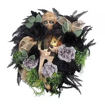 16.1in Halloween Mummy Wreath for Front Door Scary Mummy Wreath Indoor Outdoor Porch Horror Wall