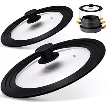 16-22-28-32 см Силиконовые стеклянные крышки Кастрюли Сковородки Многофункциональные Адаптируемые Крышки Круглые Защитные Колпачки Кухонные Принадлежности