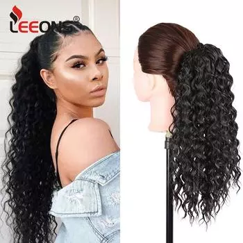 16/22-дюймовый глубокий вьющийся хвостик для наращивания волос в афро-американском стиле, синтетический афро-кудрявый вьющийся хвост для женщин