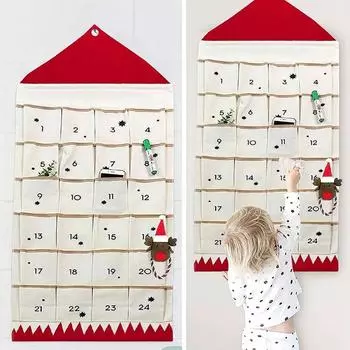 16/24 Pockets Christmas Ornaments Christmas Advent Calendar Fabric Wall Hanging Bag Christmas Decorations