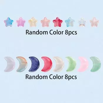 16/32/64 шт. стеклянные бусины в форме луны, звезды, цветные стеклянные бусины с подвесками, центральные бусины с интервалом, браслеты, серьги, ожерелья для дружбы своими руками 16pcs разноцветный